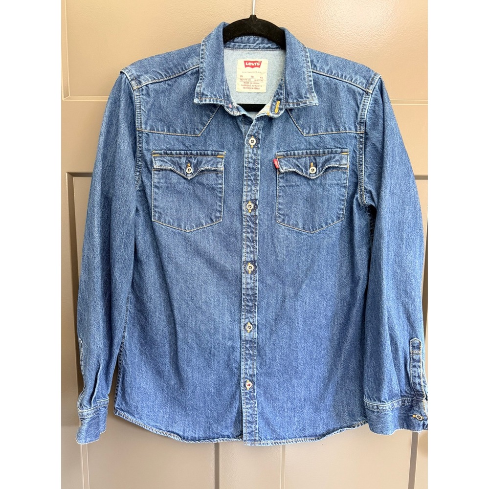 Levis Kids Western Denim Shirt XL 13-15 Yrs Blue Long Sleeve Button Up